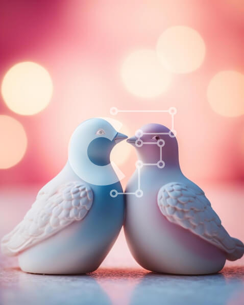 Intra Συλλεκτικό Ξύλινο Παζλ Plywood  4mm - Ρομαντικά ειδώλια πουλιών σε ροζ και μπλε Σε Ξύλινο Κουτί - Διαστάσεις: 10x10 cm – 25 κομμάτια