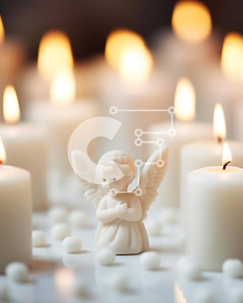 Intra Συλλεκτικό Ξύλινο Παζλ Plywood  4mm - Λευκό ειδώλιο αγγέλου και αναμμένα κεριά Σε Ξύλινο Κουτί - Διαστάσεις Puzzle: 10x10 cm – 25 κομμάτια