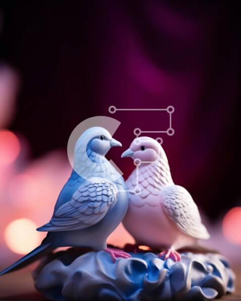 Intra Συλλεκτικό Ξύλινο Παζλ Plywood  4mm - Ρομαντικά μπλε και λευκά ειδώλια περιστεριών στο τραπέζι Σε Ξύλινο Κουτί - Διαστάσεις: 10x10 cm – 25 κομμάτια