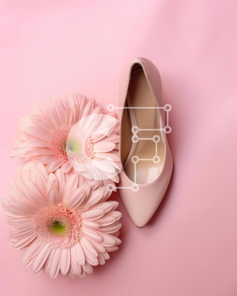 Intra Συλλεκτικό Ξύλινο Παζλ Plywood  4mm - Ροζ ψηλοτάκουνα παπούτσια και μαργαρίτες σε ροζ φόντο Σε Ξύλινο Κουτί - Διαστάσεις Puzzle: 10x10 cm – 25 κομμάτια