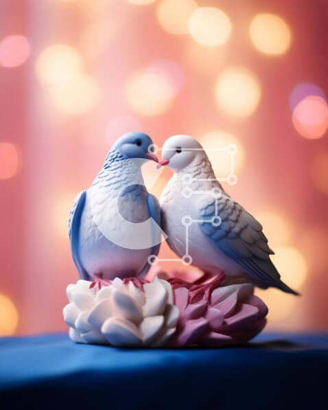 Intra Συλλεκτικό Ξύλινο Παζλ Plywood  4mm - Γαλανόλευκα ειδώλια περιστεριών σε ροζ λουλουδένια σύνθεση Σε Ξύλινο Κουτί - Διαστάσεις: 10x10 cm – 25 κομμάτια