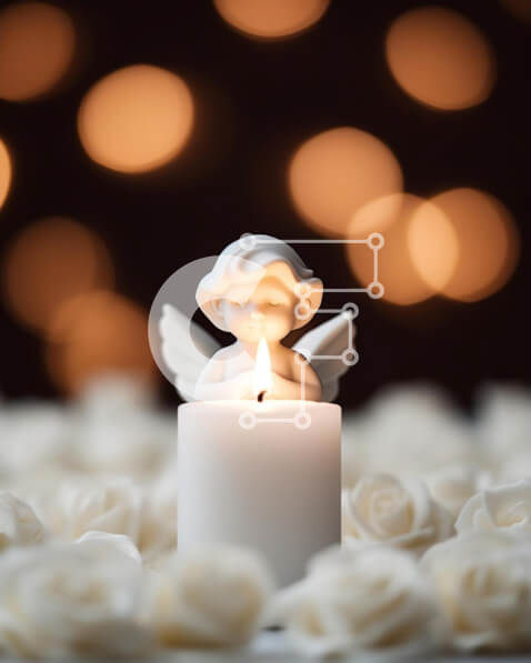 Intra Συλλεκτικό Ξύλινο Παζλ Plywood  4mm - Κερί ειδώλιο αγγέλου και λευκά τριαντάφυλλα Σε Ξύλινο Κουτί - Διαστάσεις: 10x10 cm – 25 κομμάτια