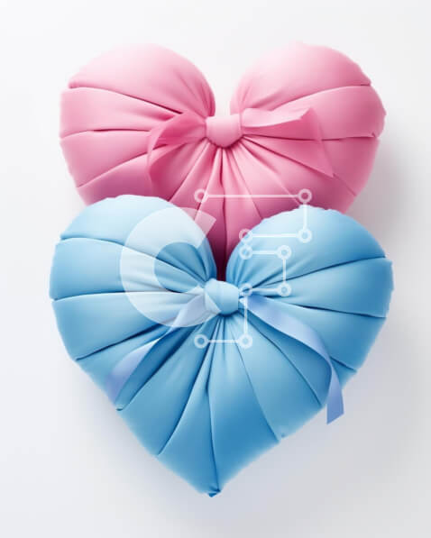 Intra Συλλεκτικό Ξύλινο Παζλ Plywood  4mm - Μαξιλάρια σε σχήμα καρδιάς σε ροζ και μπλε σε λευκό φόντο Σε Ξύλινο Κουτί - Διαστάσεις Puzzle: 10x10 cm – 25 κομμάτια