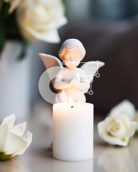 Intra Συλλεκτικό Ξύλινο Παζλ Plywood  4mm - Θρησκευτικό κερί με ειδώλιο αγγέλου και λευκά τριαντάφυλλα Σε Ξύλινο Κουτί - Διαστάσεις Puzzle: 10x10 cm – 25 κομμάτια