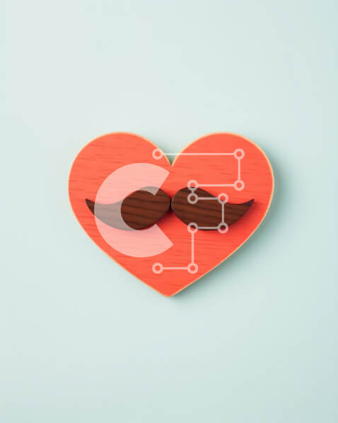 Intra Συλλεκτικό Ξύλινο Παζλ Plywood  4mm - Ξύλινη καρδιά με μουστάκι σε γαλάζιο φόντο Σε Ξύλινο Κουτί - Διαστάσεις: 10x10 cm – 25 κομμάτια