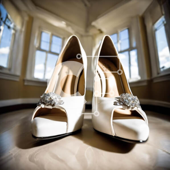 Σετ των 2 Intra Συλλεκτικό Ξύλινο Παζλ Plywood  4mm - Λευκά ψηλοτάκουνα παπούτσια με κοσμήματα και καρφίτσες Σε Ξύλινο Κουτί - Διαστάσεις: 10x10 cm – 25 κομμάτια