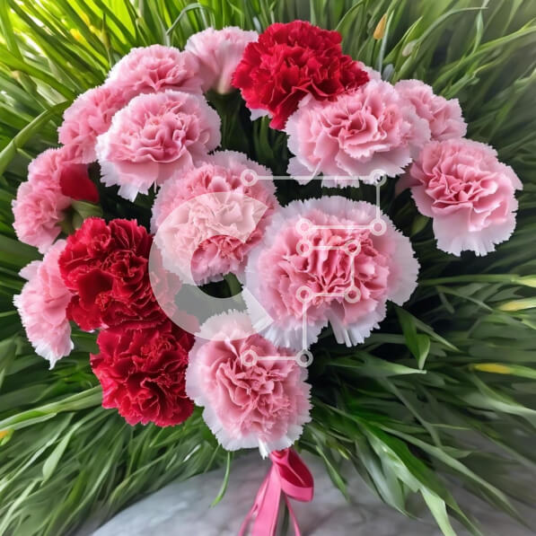 Intra Συλλεκτικό Ξύλινο Παζλ Plywood  4mm - Μπουκέτο με ροζ και κόκκινα γαρύφαλλα με πράσινες κορδέλες Σε Ξύλινο Κουτί - Διαστάσεις: 10x10 cm – 25 κομμάτια