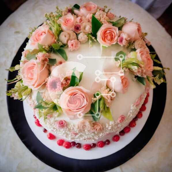 Σετ των 2 Intra Συλλεκτικό Ξύλινο Παζλ Plywood  4mm - Λευκό κέικ με ροζ τριαντάφυλλα και μούρα σε οβάλ τραπέζι Σε Ξύλινο Κουτί - Διαστάσεις: 10x10 cm – 25 κομμάτια