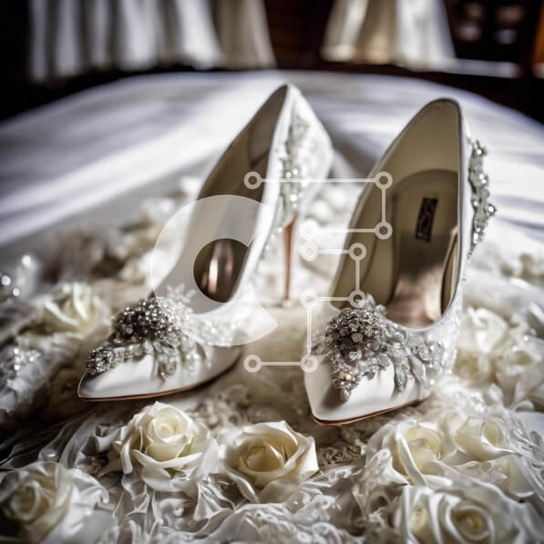 Σετ των 2 Intra Συλλεκτικό Ξύλινο Παζλ Plywood  4mm - Λευκά ψηλοτάκουνα παπούτσια σε λουλούδια Σε Ξύλινο Κουτί - Διαστάσεις: 10x10 cm – 25 κομμάτια