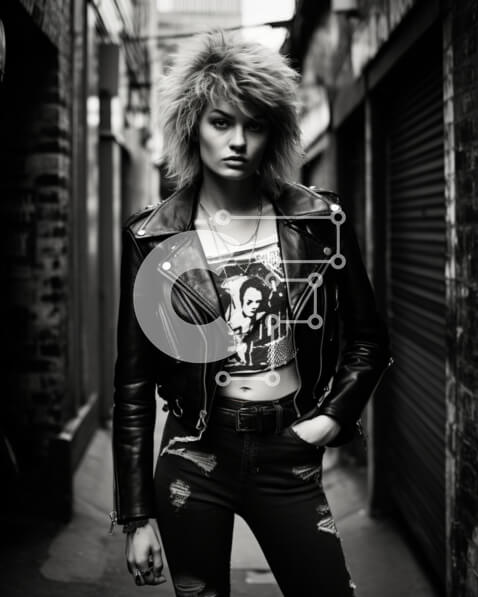 Intra Συλλεκτικό Ξύλινο Παζλ Plywood  4mm - Κομψή γυναίκα στο Alleyway με δερμάτινο μπουφάν και τζιν Σε Ξύλινο Κουτί - Διαστάσεις Puzzle: 10x10 cm – 25 κομμάτια