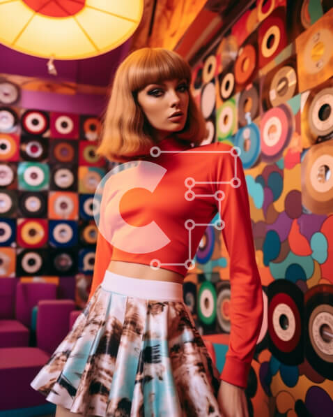 Intra Συλλεκτικό Ξύλινο Παζλ Plywood  4mm - Γυναίκα με πορτοκαλί στολή που περιβάλλεται από Vinyl Records Σε Ξύλινο Κουτί - Διαστάσεις Puzzle: 10x10 cm – 25 κομμάτια