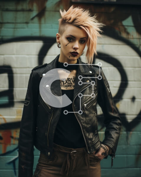 Intra Συλλεκτικό Ξύλινο Παζλ Plywood  4mm - Νεαρή γυναίκα με ροζ μαλλιά και τοίχους γκράφιτι Σε Ξύλινο Κουτί - Διαστάσεις Puzzle: 10x10 cm – 25 κομμάτια