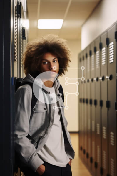 Intra Συλλεκτικό Ξύλινο Παζλ Plywood  4mm - Νεαρός άνδρας που ακουμπάει στα ντουλάπια στον άδειο διάδρομο Σε Ξύλινο Κουτί - Διαστάσεις Puzzle: 10x10 cm – 25 κομμάτια