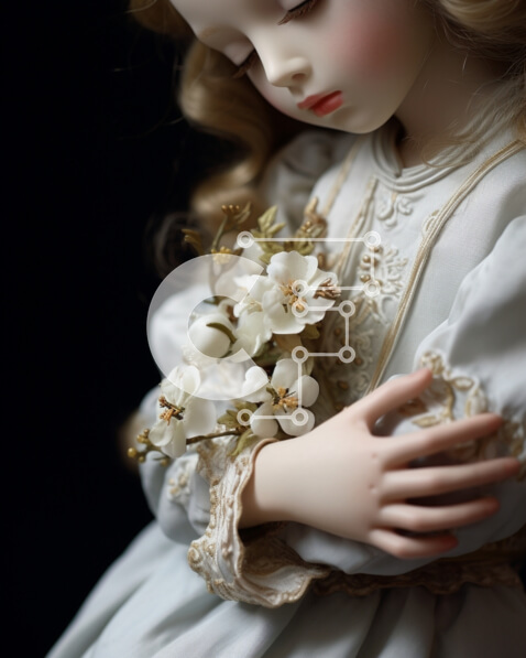 Intra Συλλεκτικό Ξύλινο Παζλ Plywood  4mm - Κούκλα με μακριά σγουρά μαλλιά και λευκά λουλούδια Σε Ξύλινο Κουτί - Διαστάσεις Puzzle: 10x10 cm – 25 κομμάτια