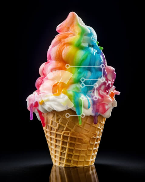 Σετ των 2 Intra Συλλεκτικό Ξύλινο Παζλ Plywood  4mm - Πολύχρωμο χωνάκι παγωτού με γλάσο στο χρώμα του ουράνιου τόξου Σε Ξύλινο Κουτί - Διαστάσεις: 10x10 cm – 25 κομμάτια