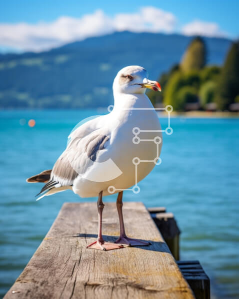 Intra Συλλεκτικό Ξύλινο Παζλ Plywood  4mm - Γλάρος στην ξύλινη αποβάθρα δίπλα στο νερό Σε Ξύλινο Κουτί - Διαστάσεις: 10x10 cm – 25 κομμάτια