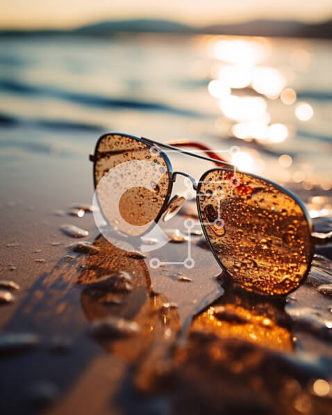 Intra Συλλεκτικό Ξύλινο Παζλ Plywood  4mm - Γυαλιά ηλίου στην παραλία με νερό Σε Ξύλινο Κουτί - Διαστάσεις: 10x10 cm – 25 κομμάτια