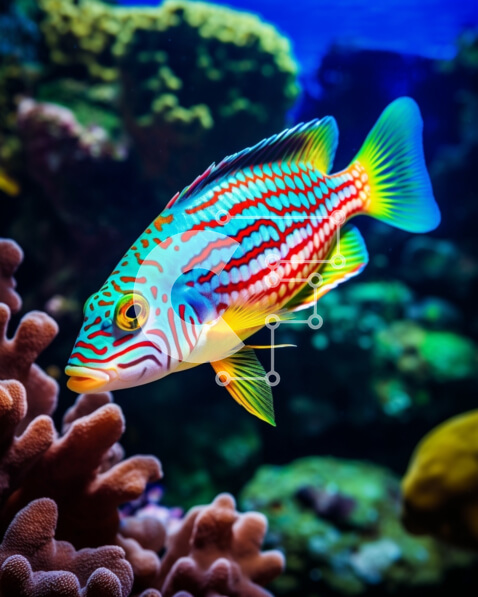 Intra Συλλεκτικό Ξύλινο Παζλ Plywood  4mm - Πολύχρωμα ψάρια που κολυμπούν ανάμεσα σε κοράλλια σε ένα ενυδρείο Σε Ξύλινο Κουτί - Διαστάσεις: 10x10 cm – 25 κομμάτια