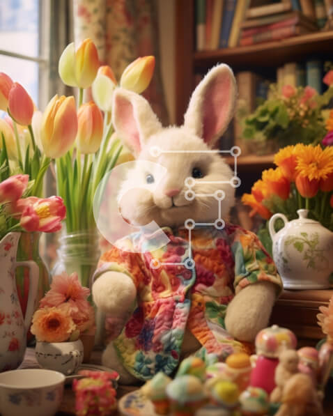 Intra Συλλεκτικό Ξύλινο Παζλ Plywood  4mm - Πασχαλινό λαγουδάκι με cupcakes και φλιτζάνια τσαγιού Σε Ξύλινο Κουτί - Διαστάσεις: 10x10 cm – 25 κομμάτια