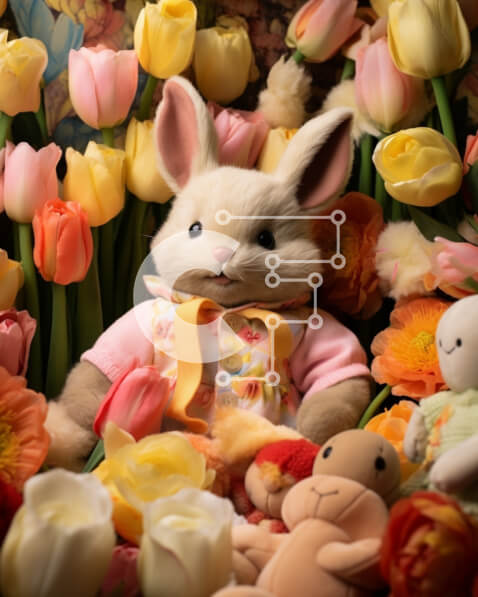 Intra Συλλεκτικό Ξύλινο Παζλ Plywood  4mm - Κουνελάκι γεμιστό με πολύχρωμη ανθοσύνθεση Σε Ξύλινο Κουτί - Διαστάσεις: 10x10 cm – 25 κομμάτια