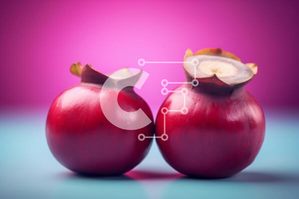 Σετ των 2 Intra Συλλεκτικό Ξύλινο Παζλ Plywood  4mm - Φρέσκα φρούτα ροδιού σε μωβ φόντο Σε Ξύλινο Κουτί - Διαστάσεις: 10x10 cm – 25 κομμάτια