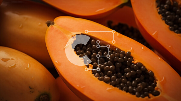 Σετ των 2 Intra Συλλεκτικό Ξύλινο Παζλ Plywood  4mm - Κοντινό πλάνο φρέσκων παπάγιας Σε Ξύλινο Κουτί - Διαστάσεις: 10x10 cm – 25 κομμάτια