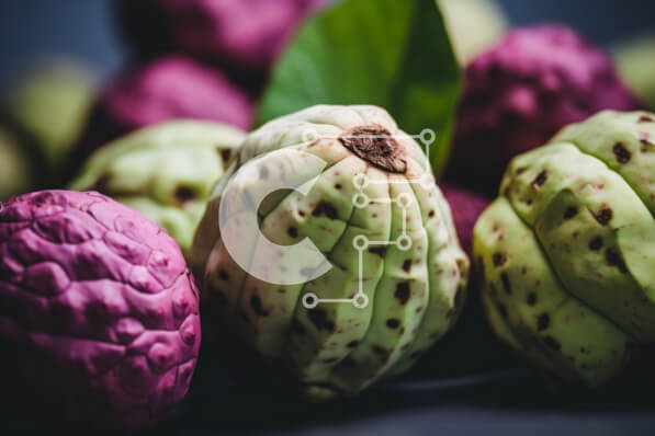 Σετ των 2 Intra Συλλεκτικό Ξύλινο Παζλ Plywood  4mm - Φρεσκοκομμένα πράσινα, μοβ και ροζ φρούτα κινηματογράφηση σε πρώτο πλάνο Σε Ξύλινο Κουτί - Διαστάσεις: 10x10 cm – 25 κομμάτια