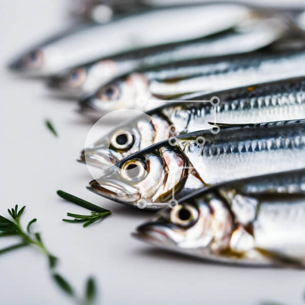 Σετ των 2 Intra Συλλεκτικό Ξύλινο Παζλ Plywood  4mm - Φρέσκες σαρδέλες παραταγμένες σε λευκή επιφάνεια Σε Ξύλινο Κουτί - Διαστάσεις: 10x10 cm – 25 κομμάτια