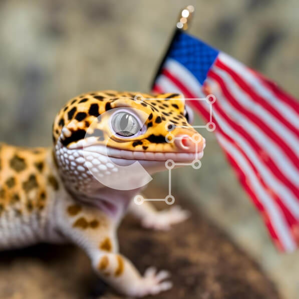 Intra Συλλεκτικό Ξύλινο Παζλ Plywood  4mm - Γκέκο με αμερικανική σημαία κάθεται σε βράχους Σε Ξύλινο Κουτί - Διαστάσεις: 10x10 cm – 25 κομμάτια