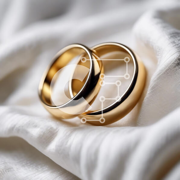 Σετ των 2 Intra Συλλεκτικό Ξύλινο Παζλ Plywood  4mm - Χρυσές βέρες σε λευκό ύφασμα - σύμβολο αγάπης και δέσμευσης Σε Ξύλινο Κουτί - Διαστάσεις: 10x10 cm – 25 κομμάτια