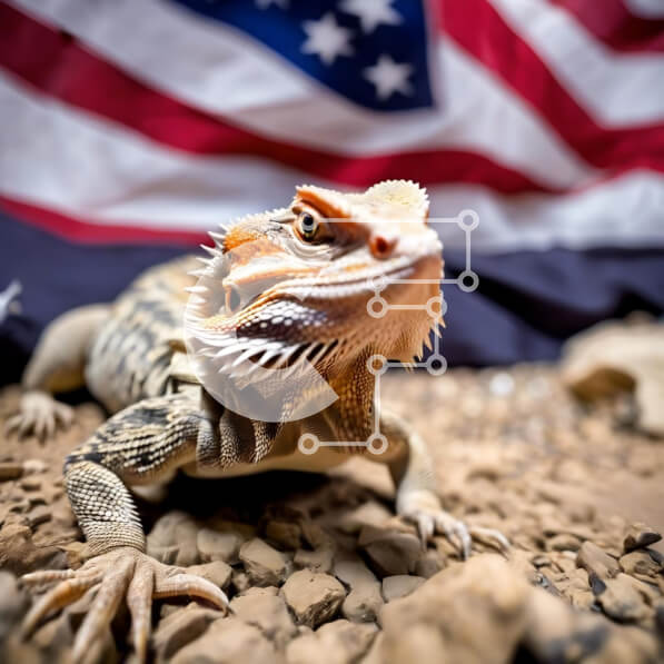 Intra Συλλεκτικό Ξύλινο Παζλ Plywood  4mm - Γενειοφόρος σαύρα με φόντο αμερικανικής σημαίας Σε Ξύλινο Κουτί - Διαστάσεις: 10x10 cm – 25 κομμάτια