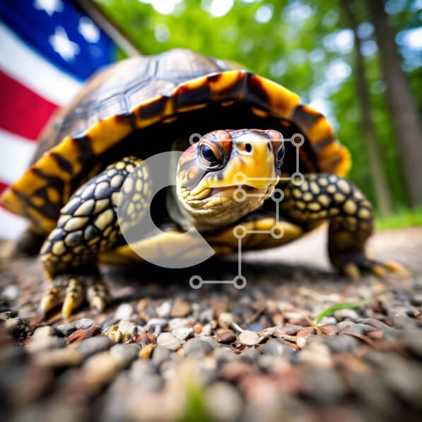 Intra Συλλεκτικό Ξύλινο Παζλ Plywood  4mm - Περίεργη χελώνα με την αμερικανική σημαία στο βάθος Σε Ξύλινο Κουτί - Διαστάσεις: 10x10 cm – 25 κομμάτια