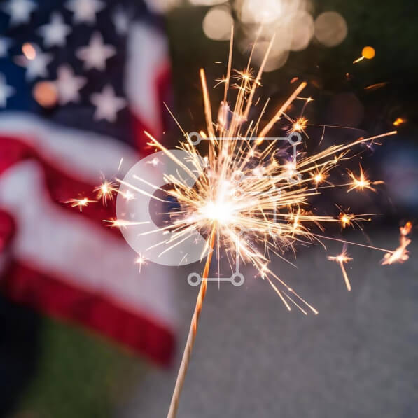 Intra Συλλεκτικό Ξύλινο Παζλ Plywood  4mm - Εορτασμός 4ης Ιουλίου με Sparkler και Αμερικανική Σημαία Σε Ξύλινο Κουτί - Διαστάσεις: 10x10 cm – 25 κομμάτια