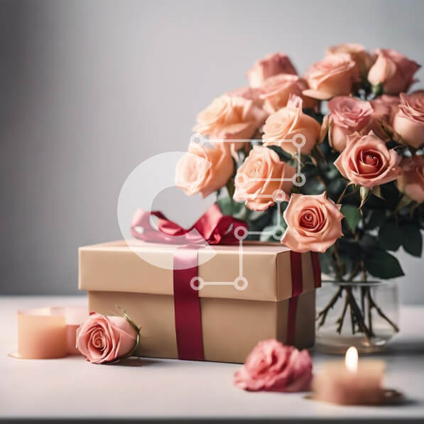 Intra Συλλεκτικό Ξύλινο Παζλ Plywood  4mm - Ρομαντικό κουτί δώρου με ροζ τριαντάφυλλα και κεριά Σε Ξύλινο Κουτί - Διαστάσεις: 10x10 cm – 25 κομμάτια