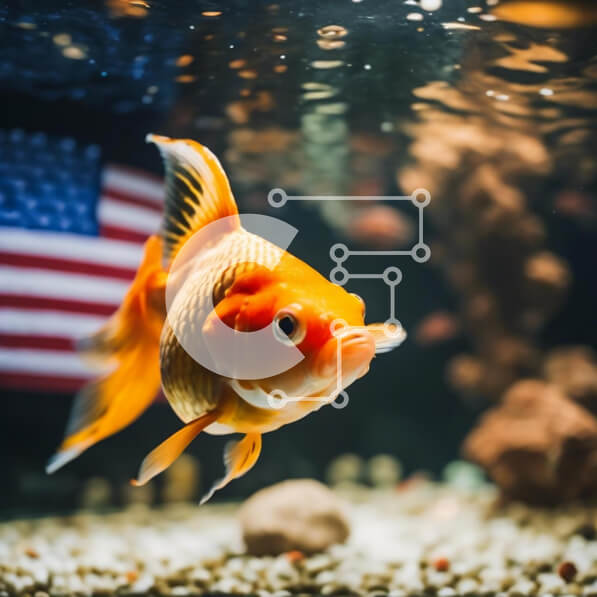 Intra Συλλεκτικό Ξύλινο Παζλ Plywood  4mm - Χρυσόψαρο που κολυμπά σε ενυδρείο με αμερικανική σημαία Σε Ξύλινο Κουτί - Διαστάσεις: 10x10 cm – 25 κομμάτια