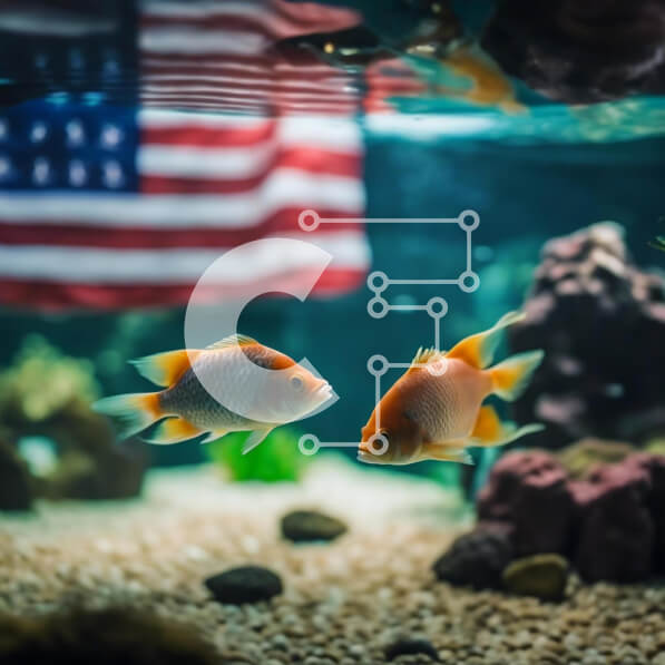 Intra Συλλεκτικό Ξύλινο Παζλ Plywood  4mm - Δύο υγιή χρυσόψαρα στο ενυδρείο αμερικανικής σημαίας Σε Ξύλινο Κουτί - Διαστάσεις: 10x10 cm – 25 κομμάτια