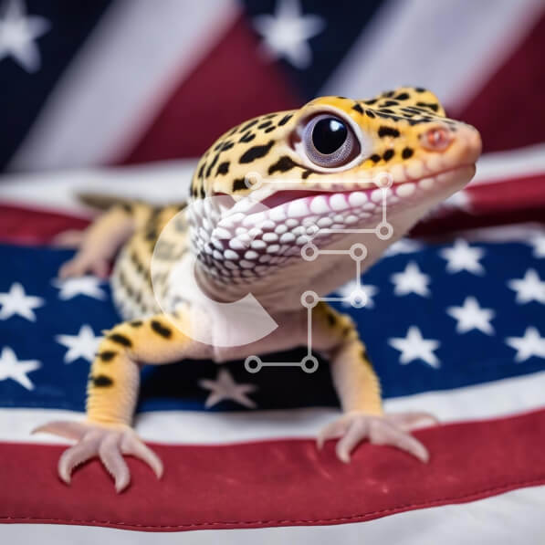 Intra Συλλεκτικό Ξύλινο Παζλ Plywood  4mm - Γκέκο που στηρίζεται στην αμερικανική σημαία Σε Ξύλινο Κουτί - Διαστάσεις: 10x10 cm – 25 κομμάτια