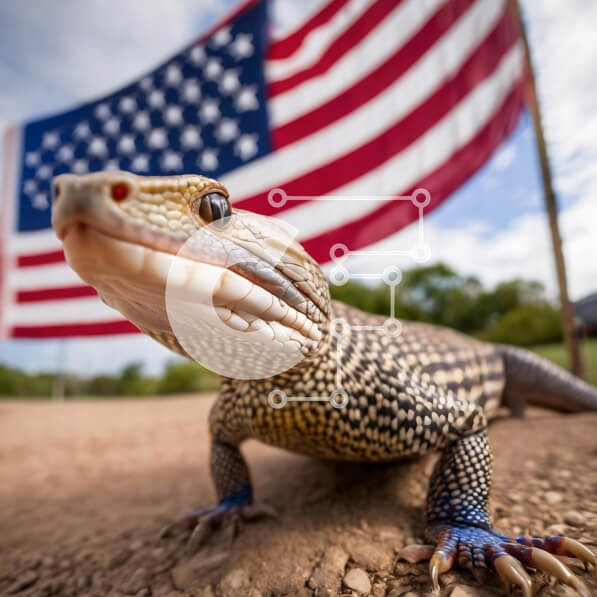 Intra Συλλεκτικό Ξύλινο Παζλ Plywood  4mm - Περίεργη σαύρα με αμερικανική σημαία Σε Ξύλινο Κουτί - Διαστάσεις: 10x10 cm – 25 κομμάτια