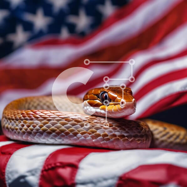 Intra Συλλεκτικό Ξύλινο Παζλ Plywood  4mm - Καφέ φίδι που στηρίζεται στην αμερικανική σημαία Σε Ξύλινο Κουτί - Διαστάσεις: 10x10 cm – 25 κομμάτια