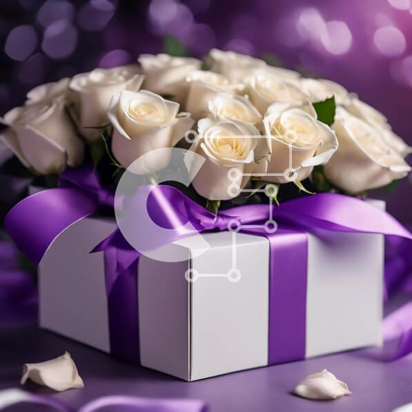 Σετ των 2 Intra Συλλεκτικό Ξύλινο Παζλ Plywood  4mm - Λευκά τριαντάφυλλα σε διακοσμητικό κουτί με μωβ κορδέλα Σε Ξύλινο Κουτί - Διαστάσεις: 10x10 cm – 25 κομμάτια