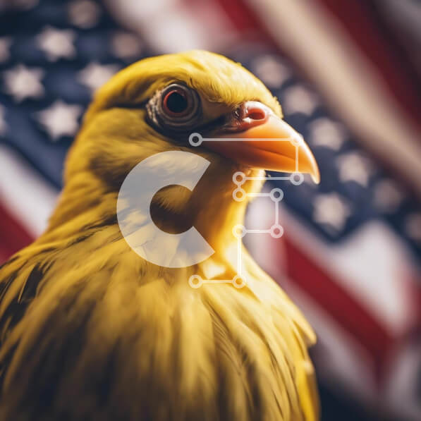 Intra Συλλεκτικό Ξύλινο Παζλ Plywood  4mm - Κίτρινο πουλί και αμερικανική σημαία Σε Ξύλινο Κουτί - Διαστάσεις: 10x10 cm – 25 κομμάτια