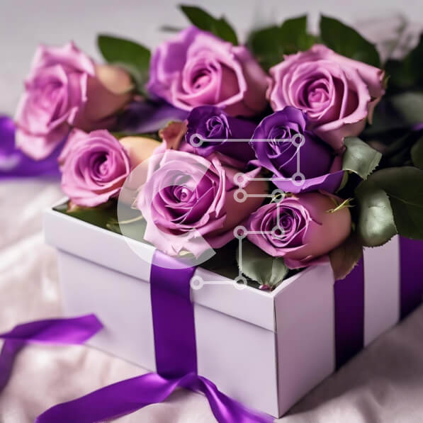 Σετ των 2 Intra Συλλεκτικό Ξύλινο Παζλ Plywood  4mm - Μωβ τριαντάφυλλα σε λευκό κουτί με κορδέλα Σε Ξύλινο Κουτί - Διαστάσεις: 10x10 cm – 25 κομμάτια