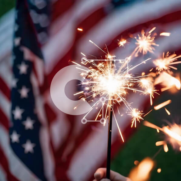 Intra Συλλεκτικό Ξύλινο Παζλ Plywood  4mm - Πατριωτική γιορτή 4ης Ιουλίου με Sparkler και Αμερικανική Σημαία Σε Ξύλινο Κουτί - Διαστάσεις: 10x10 cm – 25 κομμάτια