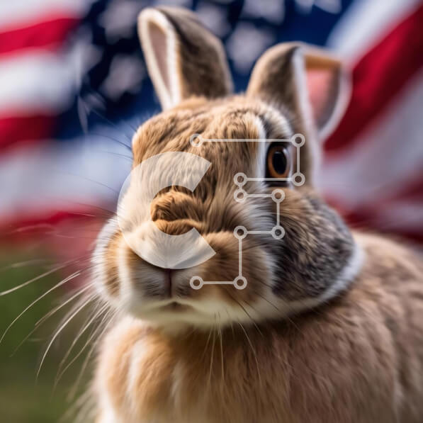 Intra Συλλεκτικό Ξύλινο Παζλ Plywood  4mm - Κουνέλι που στέκεται μπροστά από την αμερικανική σημαία Σε Ξύλινο Κουτί - Διαστάσεις: 10x10 cm – 25 κομμάτια