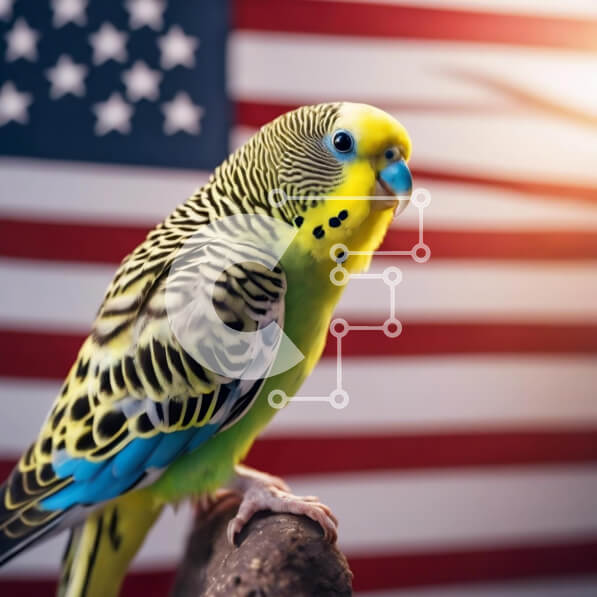 Intra Συλλεκτικό Ξύλινο Παζλ Plywood  4mm - Πράσινος και κίτρινος παπαγάλος στην αμερικανική σημαία Σε Ξύλινο Κουτί - Διαστάσεις: 10x10 cm – 25 κομμάτια