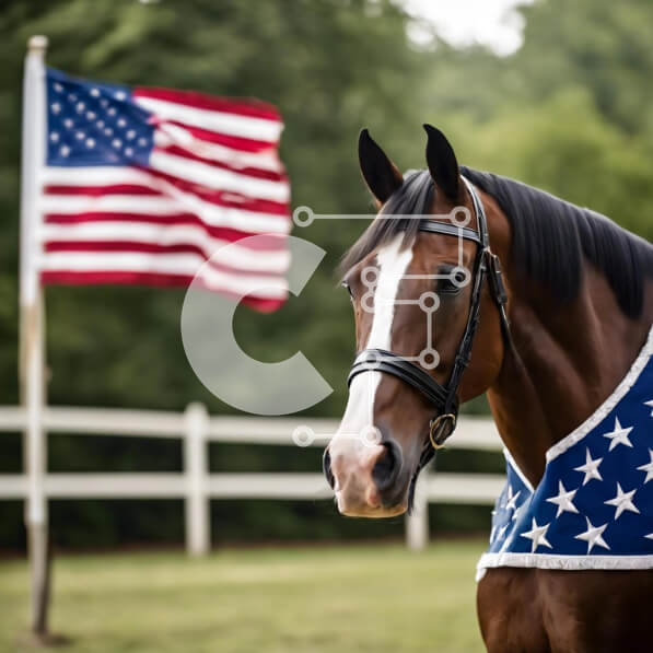 Intra Συλλεκτικό Ξύλινο Παζλ Plywood  4mm - Ήρεμο και χαλαρό άλογο με αμερικανική σημαία Σε Ξύλινο Κουτί - Διαστάσεις: 10x10 cm – 25 κομμάτια