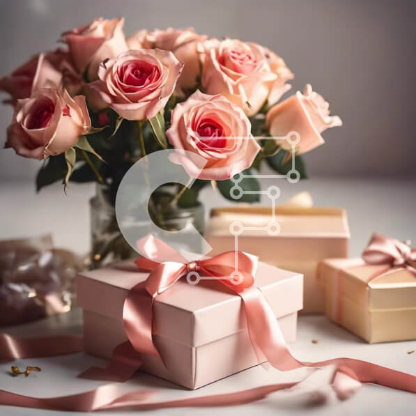 Intra Συλλεκτικό Ξύλινο Παζλ Plywood  4mm - Μπουκέτο με ροζ τριαντάφυλλα και κουτιά δώρων Σε Ξύλινο Κουτί - Διαστάσεις: 10x10 cm – 25 κομμάτια