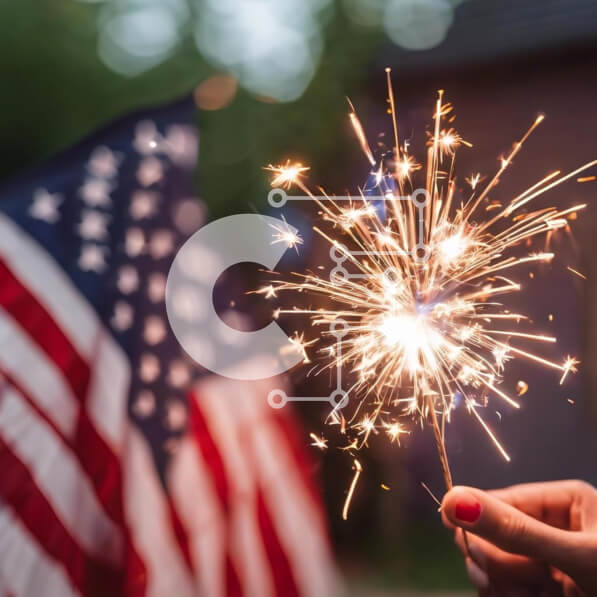 Intra Συλλεκτικό Ξύλινο Παζλ Plywood  4mm - Εορτασμός της 4ης Ιουλίου με το Sparkler της Αμερικανικής Σημαίας Σε Ξύλινο Κουτί - Διαστάσεις: 10x10 cm – 25 κομμάτια