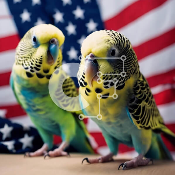 Intra Συλλεκτικό Ξύλινο Παζλ Plywood  4mm - Δύο παπαγάλοι μπροστά από την αμερικανική σημαία Σε Ξύλινο Κουτί - Διαστάσεις: 10x10 cm – 25 κομμάτια