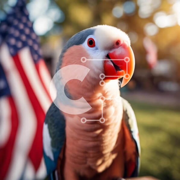 Intra Συλλεκτικό Ξύλινο Παζλ Plywood  4mm - Πολύχρωμος παπαγάλος στην αμερικανική σημαία Σε Ξύλινο Κουτί - Διαστάσεις: 10x10 cm – 25 κομμάτια